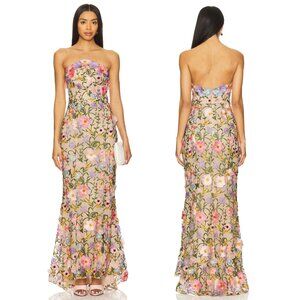 NEW ELLIATT Nydia Gown in Multi Floral Nude Strapless Formal Maxi Dress XS